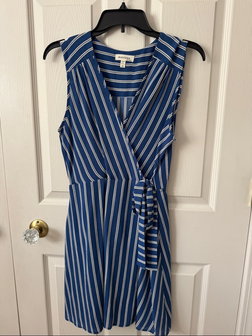 Monteau Blue and White Striped Wrap Mini Dress